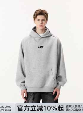 FORNINES刺绣重磅灰色卫衣男款连帽衫潮牌春秋情侣上衣美式外套女