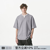 半袖 FORNINES刺绣假两件华夫格短袖 T恤男女潮牌情侣重磅上衣夏季