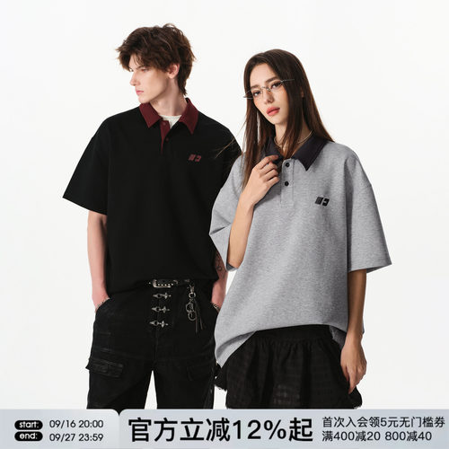 FORNINES曼巴棉撞色翻领短袖polo衫男女情侣上衣潮牌夏季半袖T恤