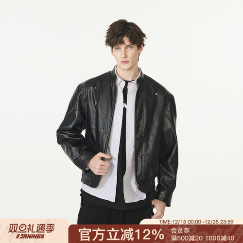 FORNINES短款垫肩pu皮外套男女机车服春秋高品质潮牌立领皮衣夹克