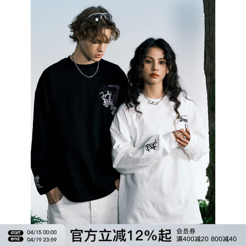 FORNINES美式重磅刺绣长袖T恤