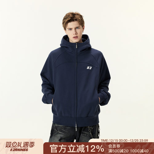 FORNINES双拉链重磅微短款刺绣开衫卫衣男女潮牌连帽高领秋冬外套