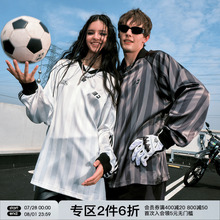 FORNINES缎面polo领条纹球衣男女国潮足球服运动复古美式长袖T恤