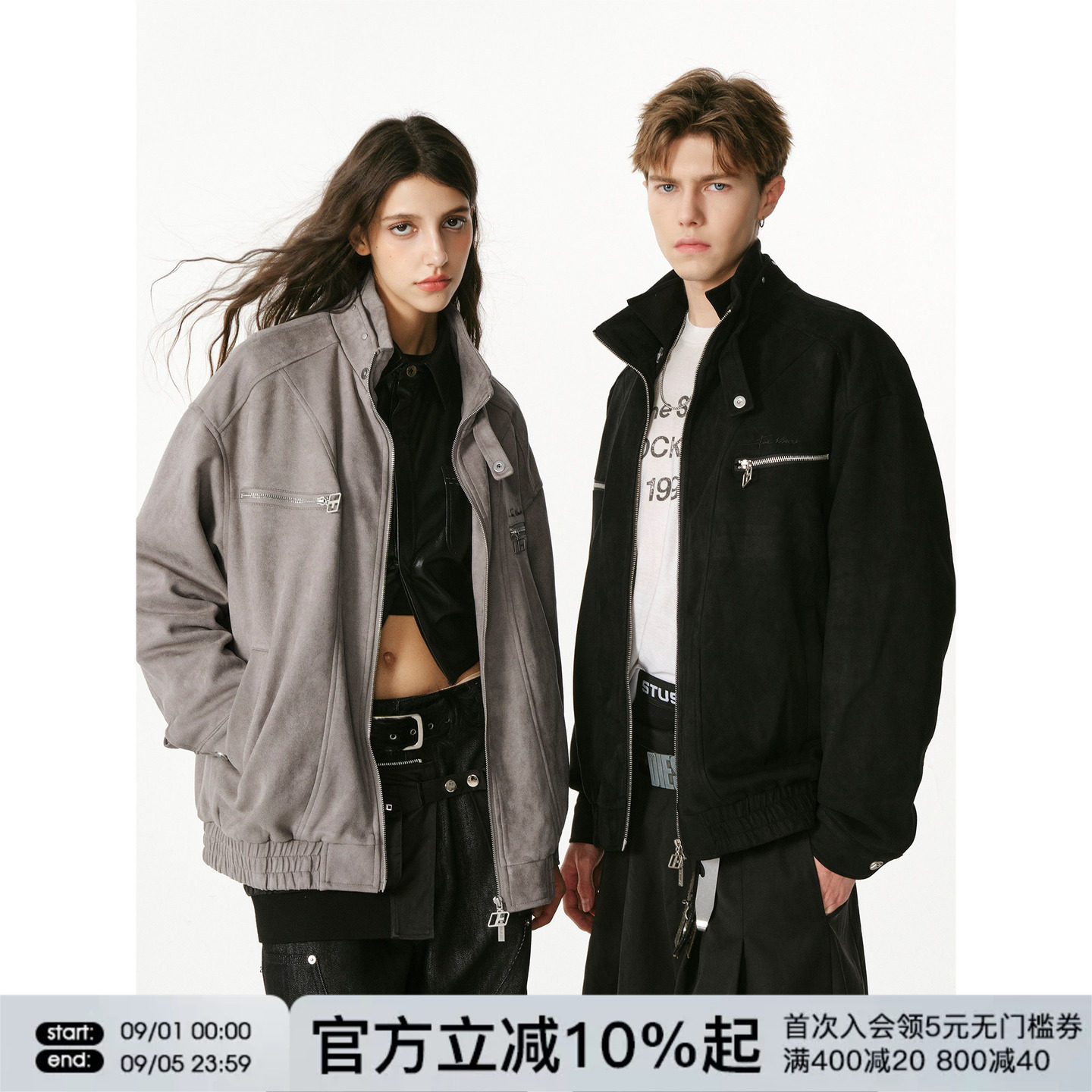 FORNINES复古麂皮绒立领夹克男款潮牌春秋做旧宽松工装外套女上衣图片