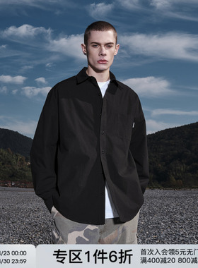 FORNINES潮牌cleanfit纯棉长袖衬衫男女潮牌衣服宽松黑色春秋外套