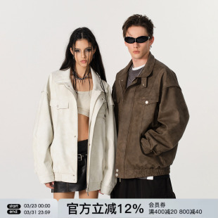 FORNINES机车服情侣潮牌春秋pu皮衣外套男女美式 夹克 复古痞帅工装