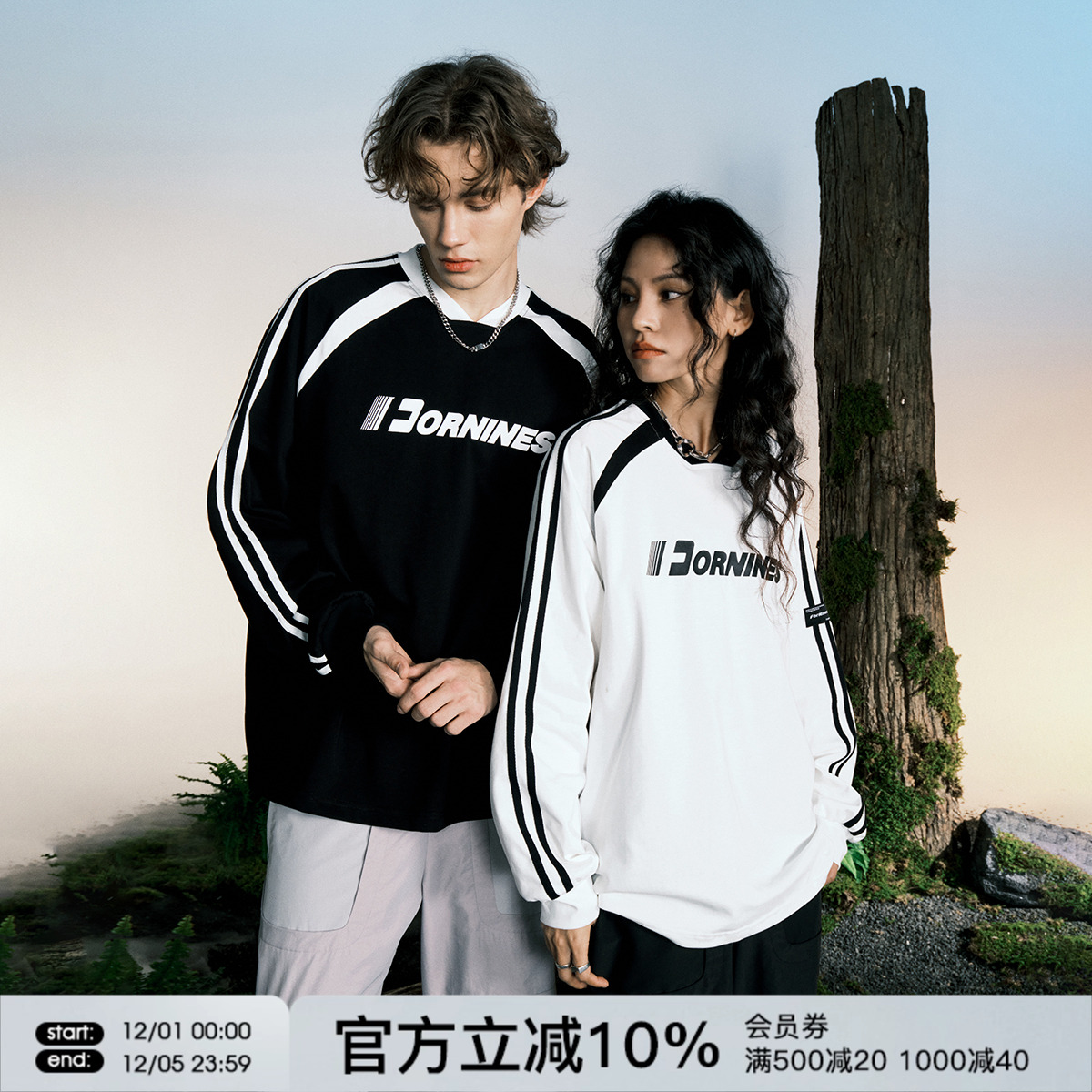 FORNINES美式高街情侣长袖t恤