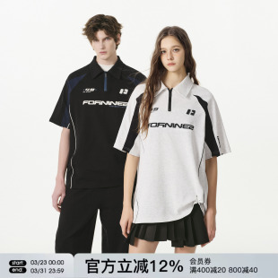 半袖 男女情侣上衣潮牌夏季 T恤 POLO衫 FORNINES拼接撞色半拉链短袖