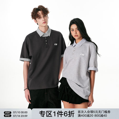 FORNINES假两件短袖polo衫男女情侣上衣潮牌2026夏季翻领半袖T恤