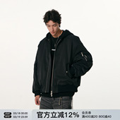 FORNINES极简黑色夹克棉衣男秋冬连帽棉服宽松休闲工装 外套女棉袄