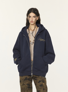 FORNINES刺绣重磅开衫卫衣男女宽松休闲连帽衫秋冬潮牌情侣装外套