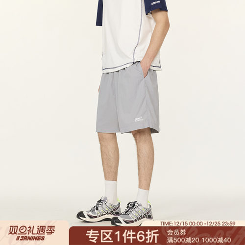 FORNINES刺绣薄款速干运动短裤男生夏季宽松直筒沙滩休闲五分裤子