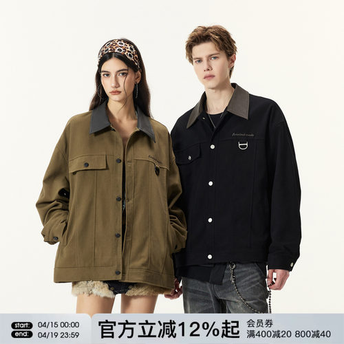 FORNINES巴恩风底特律夹克男女春季潮牌美式复古情侣休闲工装外套