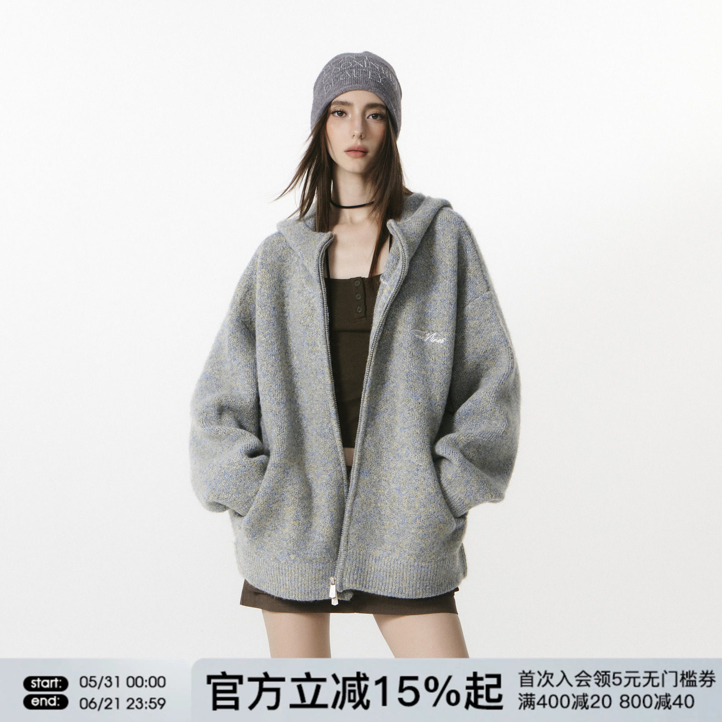 FORNINES微短款重磅加厚毛衣外套男女情侣装秋冬休闲连帽针织开衫
