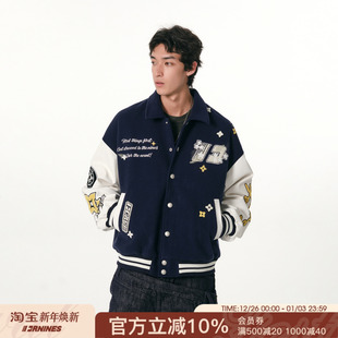 FORNINES撞色拼接棒球服男女情侣装 复古外套 翻领夹克潮牌秋冬美式