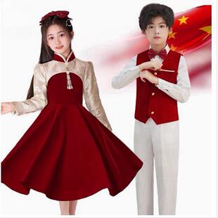 冬季元旦儿童大合唱演出服演讲礼服男女学生朗诵比赛表演加绒服装