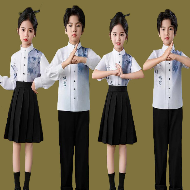 国庆儿童朗诵演出小学生运动会大合唱团表演服男女中国风国学汉服