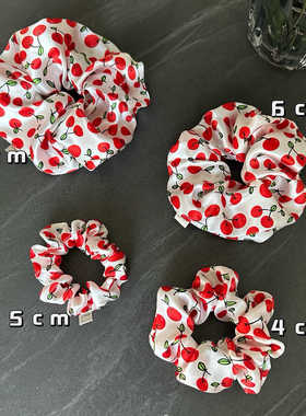 真丝法式复古红色小樱桃宽边大肠发圈网红潮丸子头发绳头饰头花女