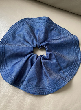 网红超大号发圈头花夸张韩版水洗牛仔30cm蓝色荷叶花边小众发绳女