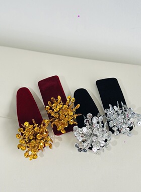烟花丝绒发夹花朵边夹女百搭闪亮发饰时尚装饰品新年潮酒红色发饰