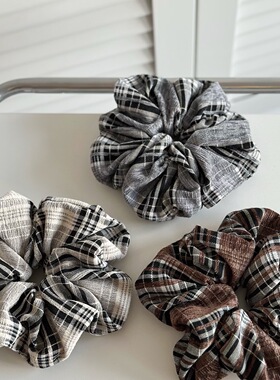 韩版格纹大肠发圈发箍高颅顶海绵发卡洗脸头箍法式扎发皮筋头绳秋