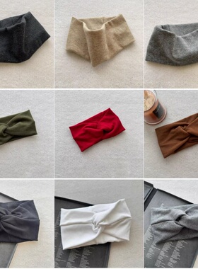 秋冬针织发带保暖交叉宽边包头头带安可拉酒红弹力运动束发止汗带