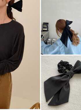 法式慵懒飘带高级感发绳大蝴蝶结头饰发圈耳朵斜边个性低马尾发饰