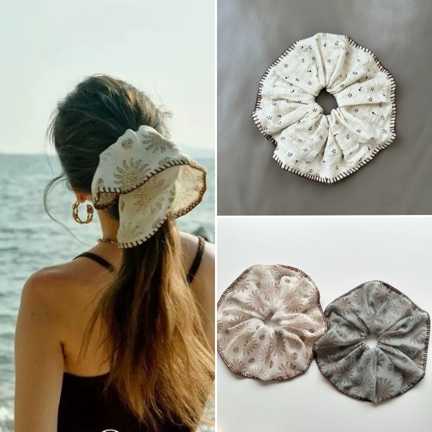 波澜大发圈海滩度假苎麻海洋国风民族方巾锁边太阳花大肠圈发绳秋