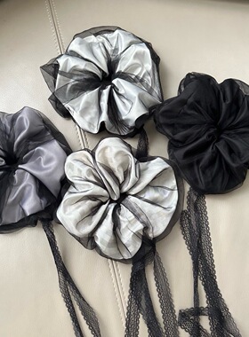 气质大肠圈飘带双层蕾丝发圈丝带灰姑娘妲己兰亭序丸子头发绳头花