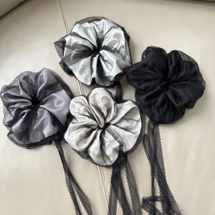 天总飘带发圈双层蕾丝发圈发绳气质大肠圈丝带灰姑娘超仙丸子头花