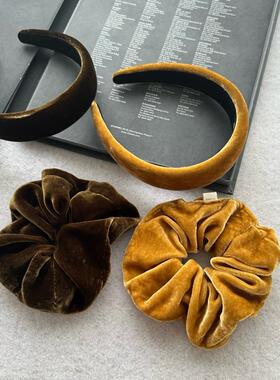 真丝丝绒发箍发圈咖色黄色复古时尚气质高级感欧美韩网大肠圈发饰