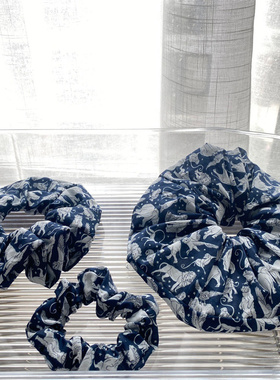 英国Liberty利伯缇棉布印花发圈大肠圈高级百兽森林蓝色碎花发饰