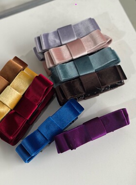 韩版双边丝绒蝴蝶结发抓发夹边夹秋冬彩色酒红甜美韩版少女潮发饰