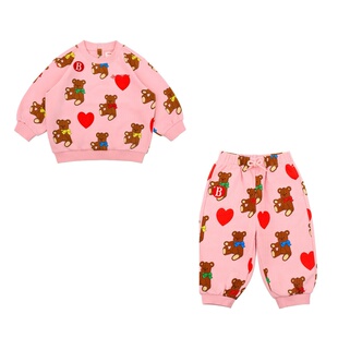 年后发!26年童装ins风婴儿宝宝女童粉色满印小熊卫衣卫裤套装