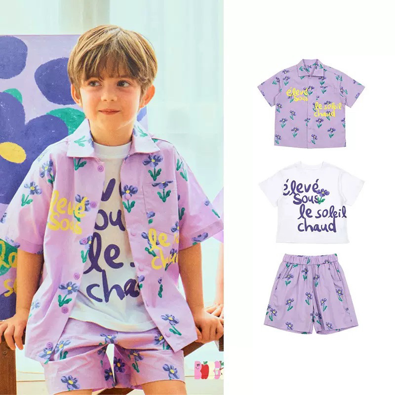 现货！韩国童装男女童夏季紫色花朵印花短袖衬衫儿童休闲短裤套装,童装/婴儿装/亲子装,套装,淘宝优惠券,粉丝福利购,淘宝优惠卷