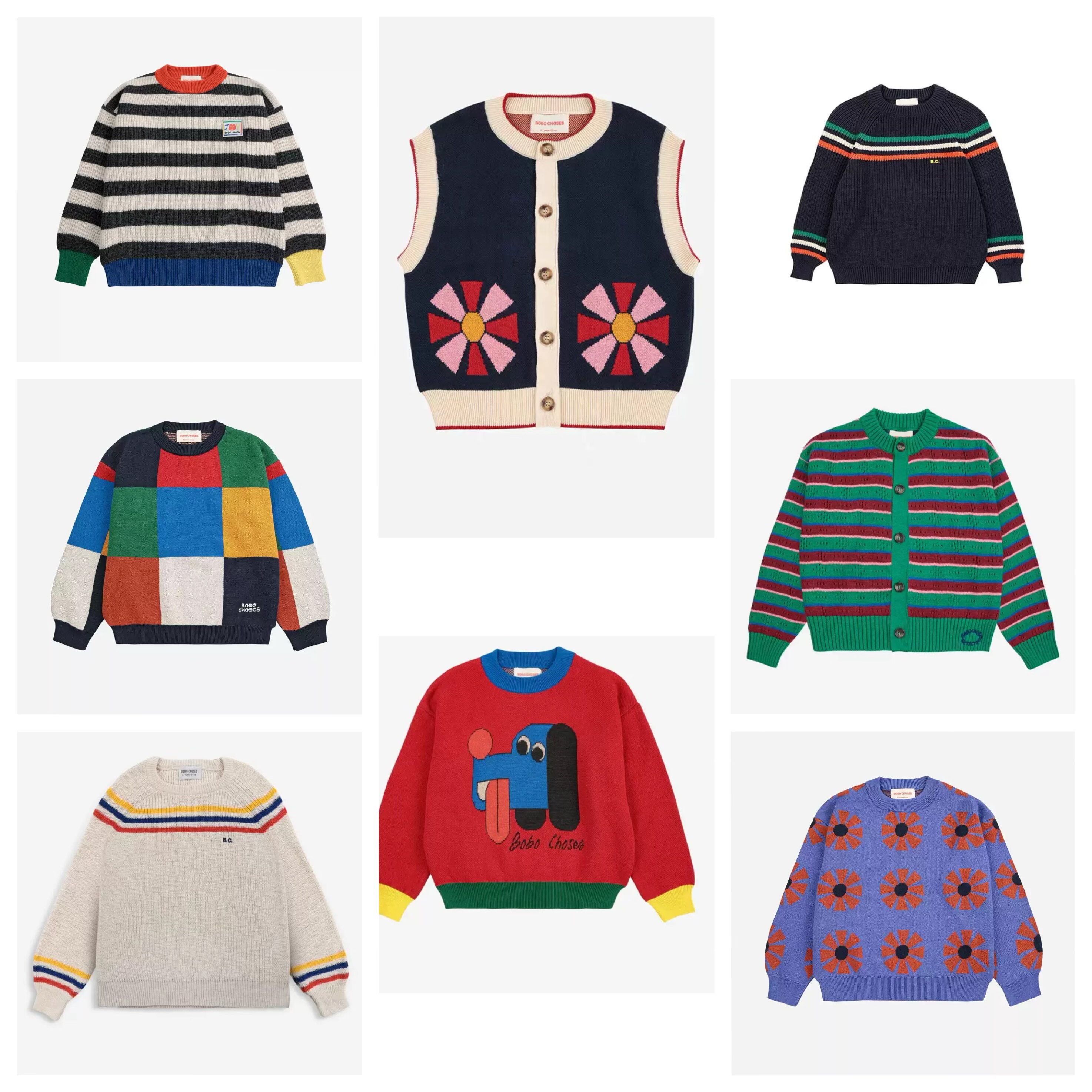 现货！ins风彩色条纹BC毛衣针织开衫马甲毛衣小狗