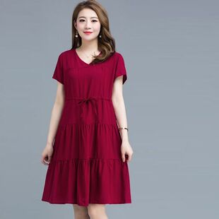 女装棉绸纯色连衣裙2026新款今年流行爆款小个子人棉外穿短袖裙子