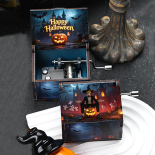 万圣节南瓜西装骷髅手摇式音乐盒精品八音盒摆摊摆件批发精美礼物