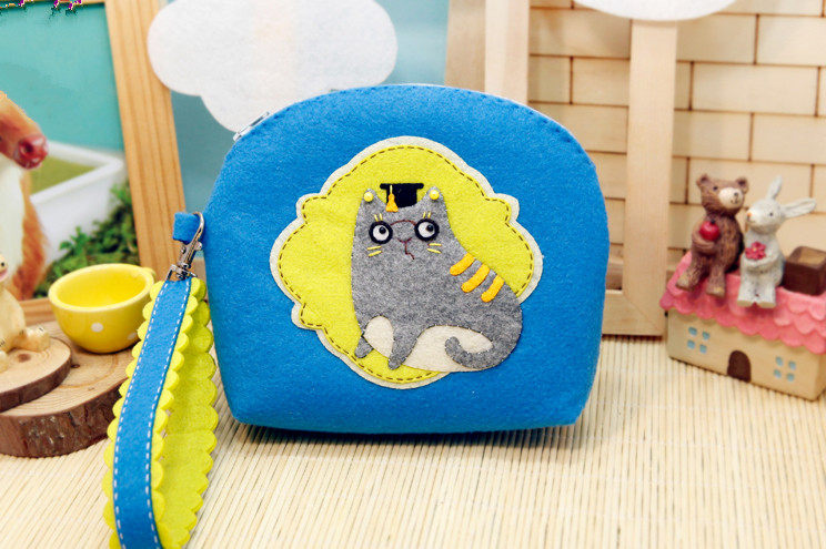 免裁剪学士小猫手拎包零钱包手拿包美悦不织布手工布艺diy材料包