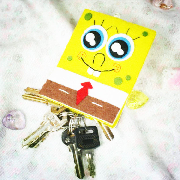 小布头diy不织布材料包免裁剪 海绵宝宝钥匙零钱包随身包手工布艺