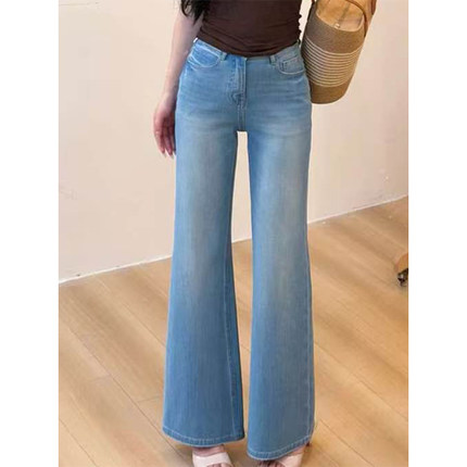 美式浅蓝色微喇牛仔裤女2026夏季新款垂感显瘦高腰百搭气质喇叭裤