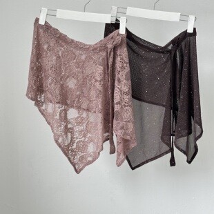 罩衫 小众设计感亮片网纱绑带半身裙短款 暗黑系细闪不规则腰封