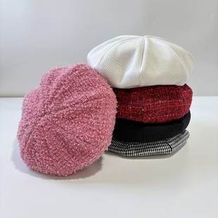 外贸高品质秋冬大头围贝雷帽方脸显示脸小八角帽画家帽休闲帽子