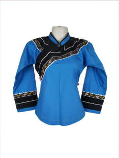 2020夏季新品刺绣贵州布依族苗民族壮族服装长袖蓝色素净女装上衣