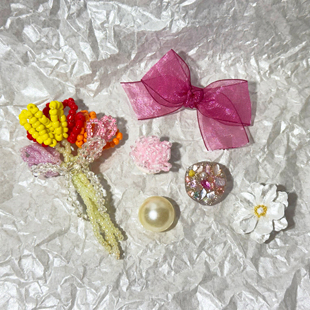 原创手作宝石珍珠少女ins水晶鞋学鞋花串珠蝴蝶结丝带洞洞鞋鞋扣