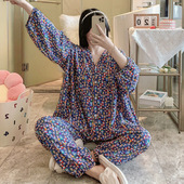 绵绸家居服空调服女士人造棉套装 春秋款 七分袖 开衫 棉绸睡衣女夏季