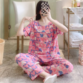 短袖 超薄款 长裤 绵绸套装 家居服 2025新款 大码 防凸点棉绸睡衣女夏季