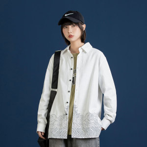 2021春季新原创海浪刺绣衬衫中性风大码长袖情侣休闲上衣CS62图片