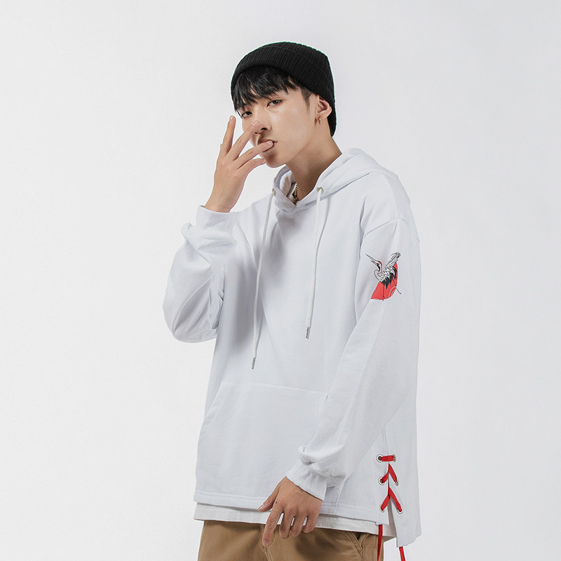 潮仙鹤印花春季新款宽松连帽日系大码个性大码宽松卫衣WZ01,男装卫衣,电商A021A