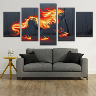 火马奔驰装饰挂画现代创意搭配卧室客厅玄关五联组合套画